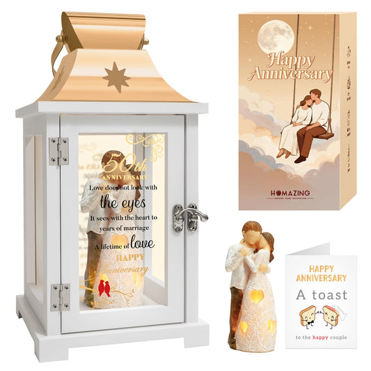 50th Anniversary Wedding Gifts for Couple Parents 50th Wedding Anniversary Lantern for Him Her Huband Wife - Husband and Wife Hugging Figurine Lantern