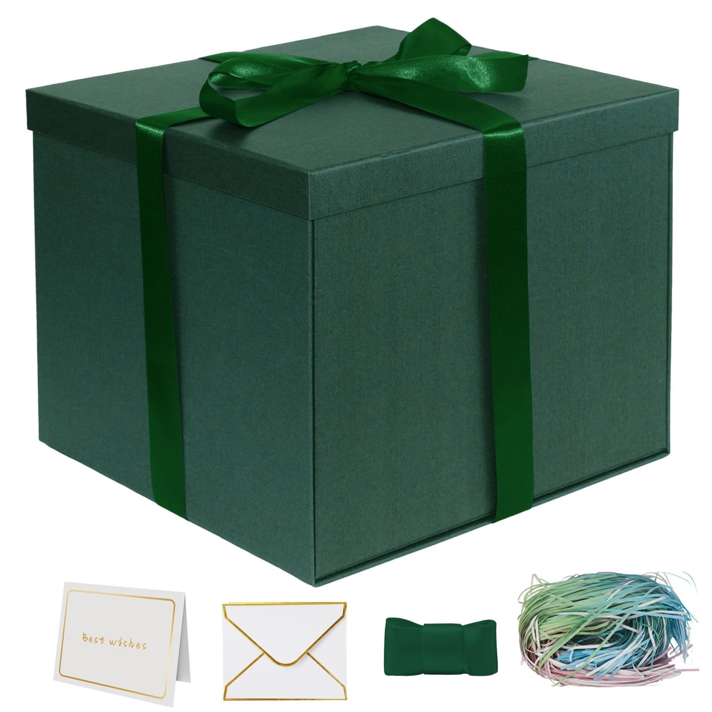 YINUOYOUJIA Large Gift Box 12x12x10 Inches,Green Gift Boxes for Presents,Birthday Box,for Packaging,Valentine's Day,Mother's Day,Christmas,Anniversaries,Family or Business.
