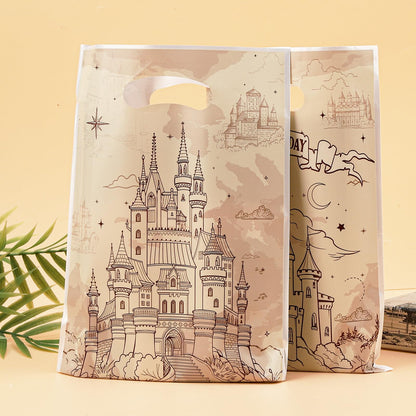 Mikzhskr 30Pcs Magical Wizard Party Favors Bags with Handle Plastic Waterproof Old Castle Themed Goodie Candy Snack Bag Gift Pack for Kids Birthday Decoration Supplies, 10 x 7 in