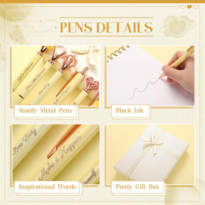 Qeeenar 6 Pcs Fancy Pens for Women Crystal Diamond Pen for Journaling Pretty Glitter Ballpoint with Box Inspirational Gifts for Women Girls College Students Cute Back to School Gifts(Yellow)