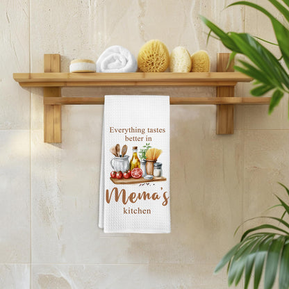 Mema Gifts Kitchen Towels, Grandma Gifts for Mothers Day Birthday, Everything Tastes Better in Mema's Kitchen Decorative Hand Dish Tea Towels, Housewarming New Home Gift for Grandma,16x24