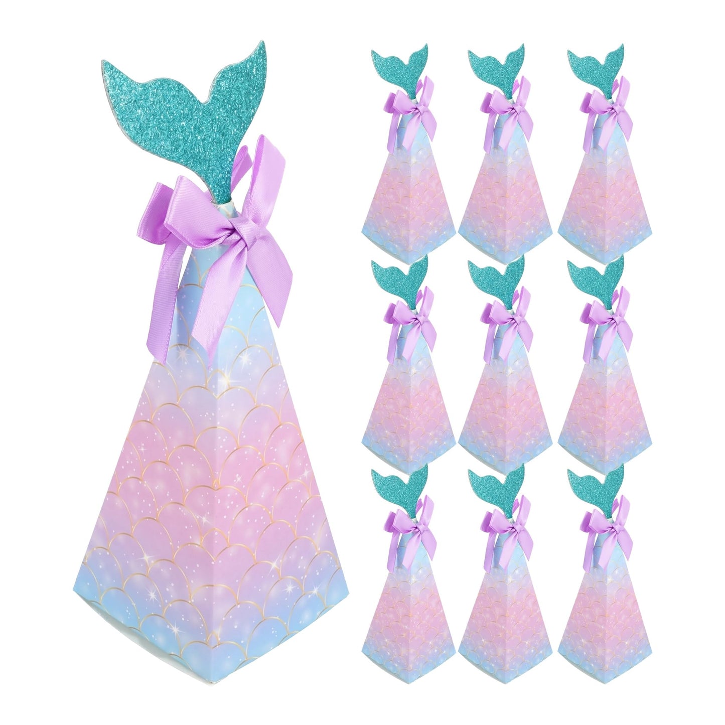 20PCS Mermaid Party Boxes, Mermaid Gift Bags with Thank You Stickers for Kids Birthday, Ariel Costume Ball, Under The Sea Party Decorations