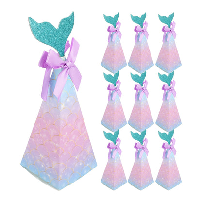20PCS Mermaid Party Boxes, Mermaid Gift Bags with Thank You Stickers for Kids Birthday, Ariel Costume Ball, Under The Sea Party Decorations