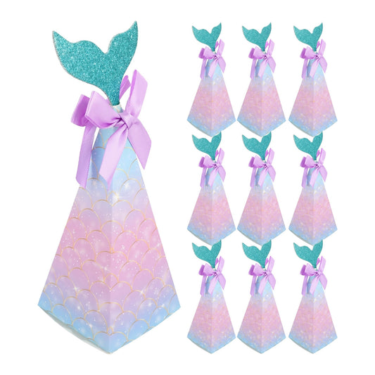 20PCS Mermaid Party Boxes, Mermaid Gift Bags with Thank You Stickers for Kids Birthday, Ariel Costume Ball, Under The Sea Party Decorations