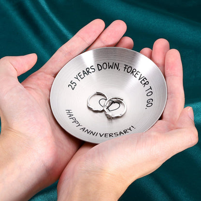25 Year Anniversary Decorations Gifts for Wife Husband Couple 25th Wedding Anniversary Silver Gifts for Women Men Parents Happy 25th anniversary 4" Ring Holder Dish Jewelry Tray Christmas Valentines