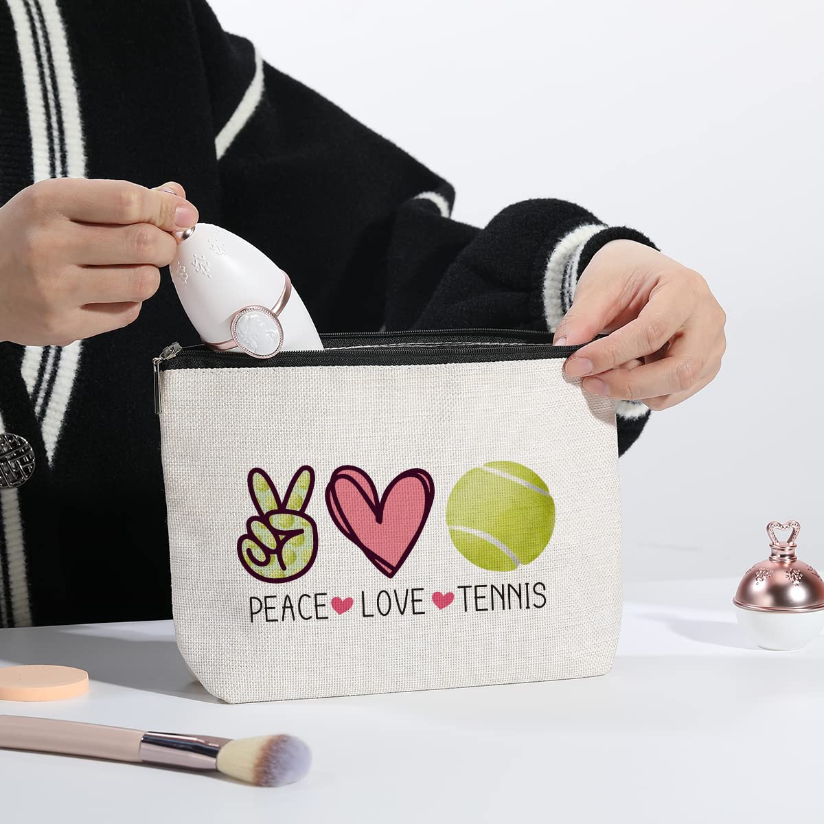 Tennis Gifts Pouch Bag Inspirational Gifts for Women, Gift for Tennis Lovers Players Birthday Gift for Coach Best Friend Sister Peace Love