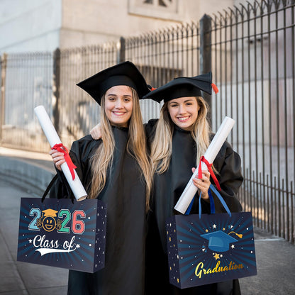 Lyforpyton 2 Pack Large Graduation Gift Bags with Tissue Paper 12.6" Navy Blue Gift Bags for Graduation