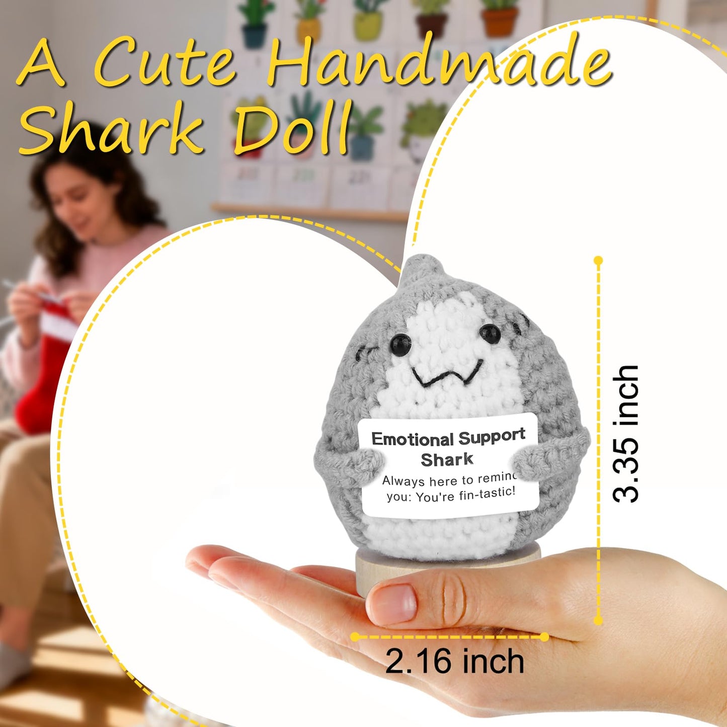 Positive Crochet Animals Shark,Birthday Gift for Shark Enthusiasts,Handmade Women Men and Friends,Emotional Support Inspirational Encouraging Gift