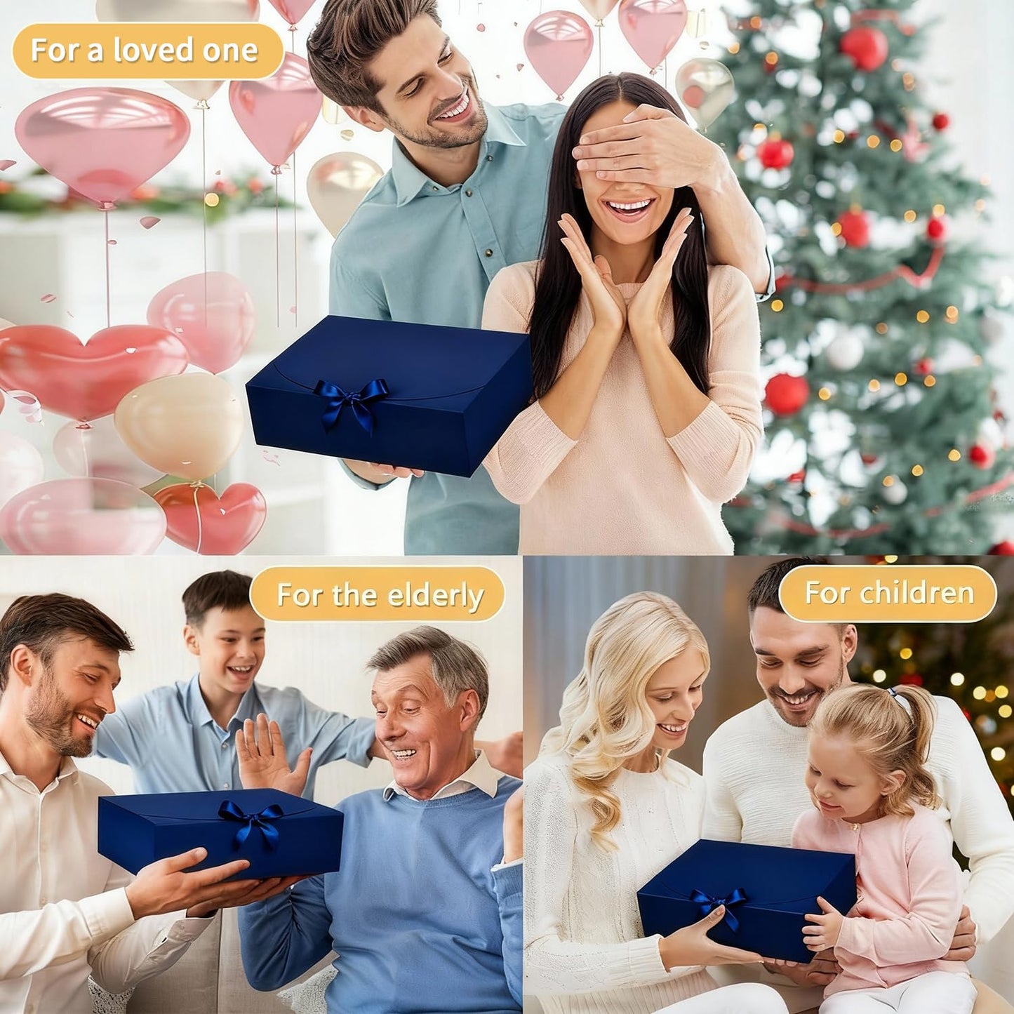 15Pack Gift Boxes with Lids, 10.6x7.8x3.1 Inches Bridesmaid Proposal Box with Ribbon, Navy Gift Boxes for Presents,Kraft Paper Boxes for Wedding Christmas Birthday Baby Shower Party