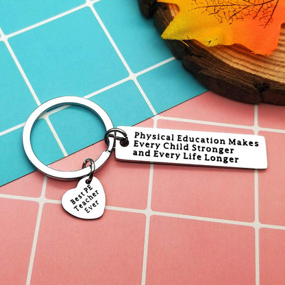 Ciyumu PE Teacher Appreciation Gifts for Women Men Gym Teacher Keychain Birthday Thanksgiving Christmas Graduation Retirement Gifts for PE Teacher from Student Stainless Steel Keyring