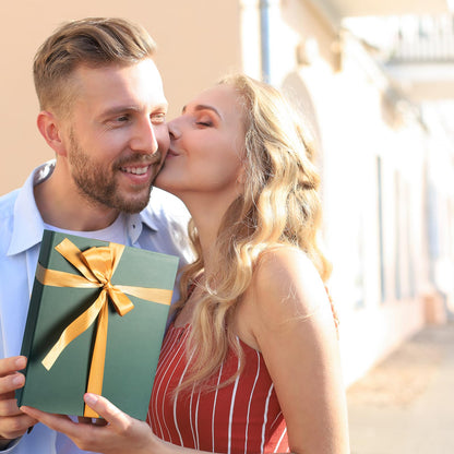 Green Gift Boxes with Lids, 9x7x4 Inches Gift Box with Ribbon, Collapsible Gift Boxes with Magnetic Closure for Presents, Bridesmaid Proposal Box Contains Gift Card Ribbon Tag