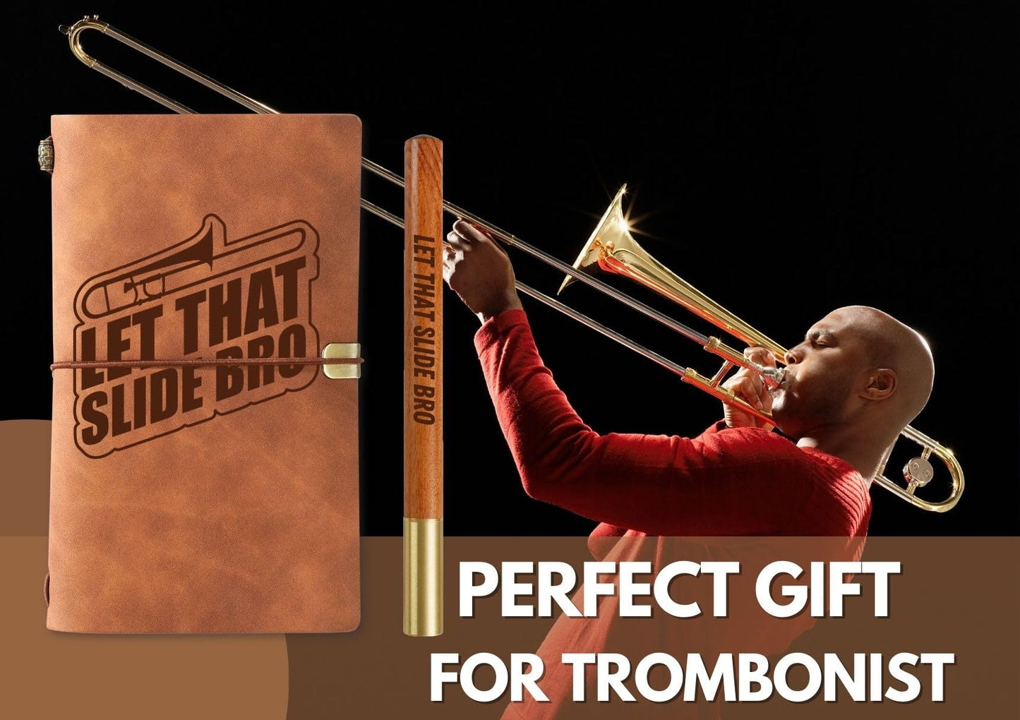 InnoBeta Trombone Gifts Journal Notebook, Gifts for Trombone Player on Christmas, Birthday, Sketchbook, Travel Diary, Faux Leather, 7.8 * 5 Inches