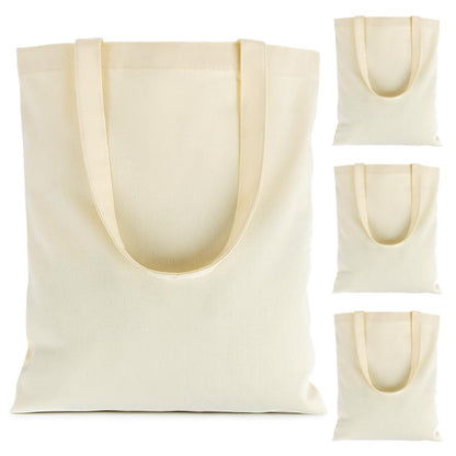 RAINFLOW Canvas Tote Bag - 4 PCS Cotton Canvas Reusable Grocery Shopping Blank Tote Bag with Handles for Crafts DIY, Gift, Advertising Promotion Activity
