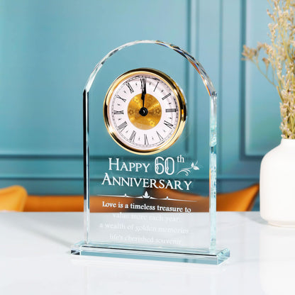 YWHL Happy 60th Anniversary Quartz Clock Gifts for Parents Grandparents, 60 Year Wedding Anniversary Glass Keepsakes Gifts for Couple, 60th Marriage Party Decorations (Battery not Included)