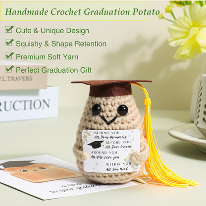 Graduation Gift Basket for Her 2026, College & High School Graduation Gifts for Women, Includes Glass Cup, Tulip Notebook, Candle, Keychain, Crochet Potato Doll & Card