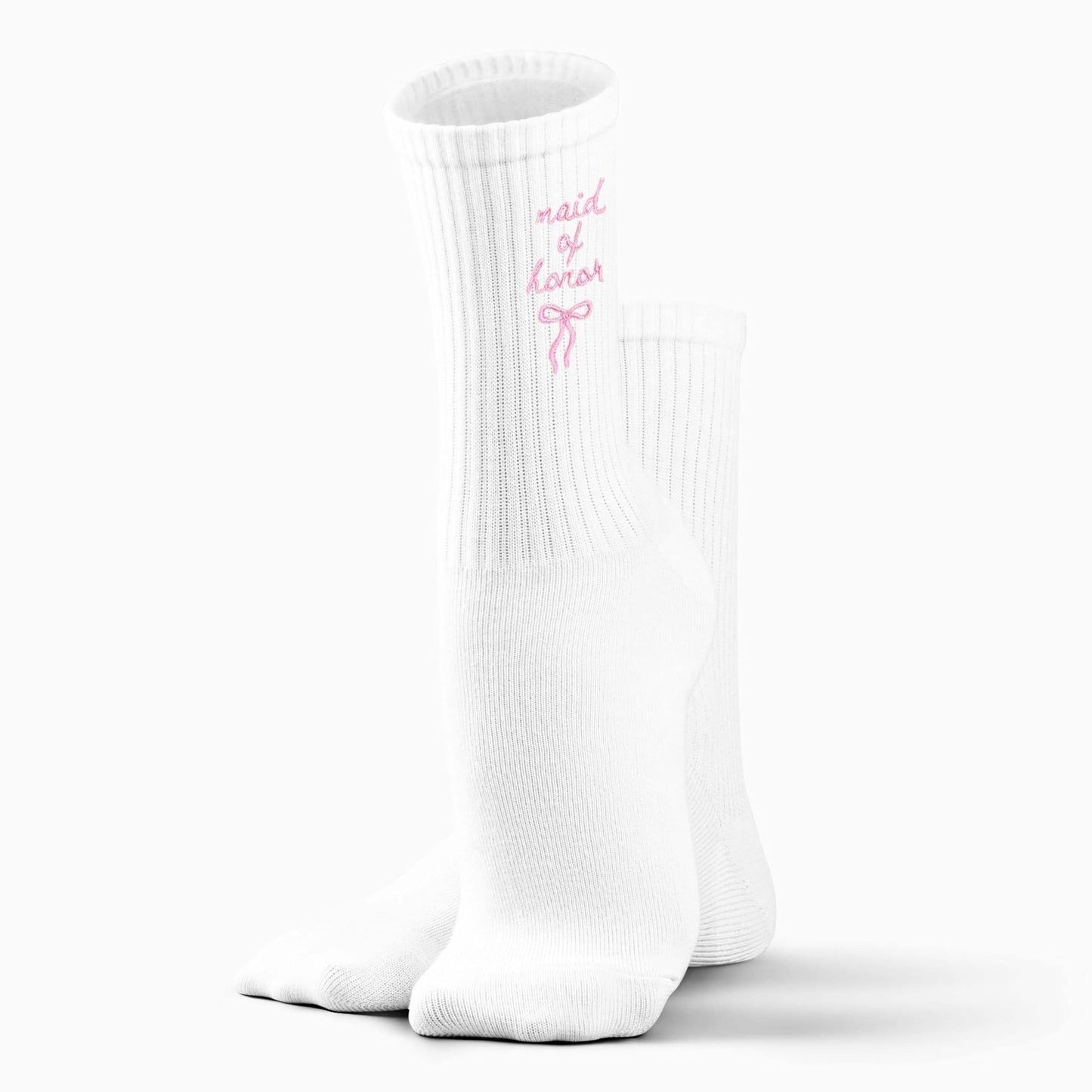 Maid of Honor Embroidered Socks with Pink Bow - Wedding Party Gifts for Maid of Honor, Bride Tribe Socks