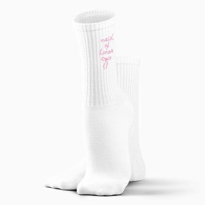 Maid of Honor Embroidered Socks with Pink Bow - Wedding Party Gifts for Maid of Honor, Bride Tribe Socks