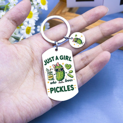 Pickle Gifts for Pickle Lovers Funny Birthday Gifts for Women Just A Girl Who Loves Pickles Keychains Cute Birthday Christmas Thanksgiving Halloween Gag Gift for Woman Accessory