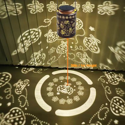 Decorative Solar Lantern Outdoor, Hanging Garden Light with Ladybug Pattern Projection, Waterproof Metal Lantern for Patio Yard Porch, Unique Gift for Women Men Mom Grandma