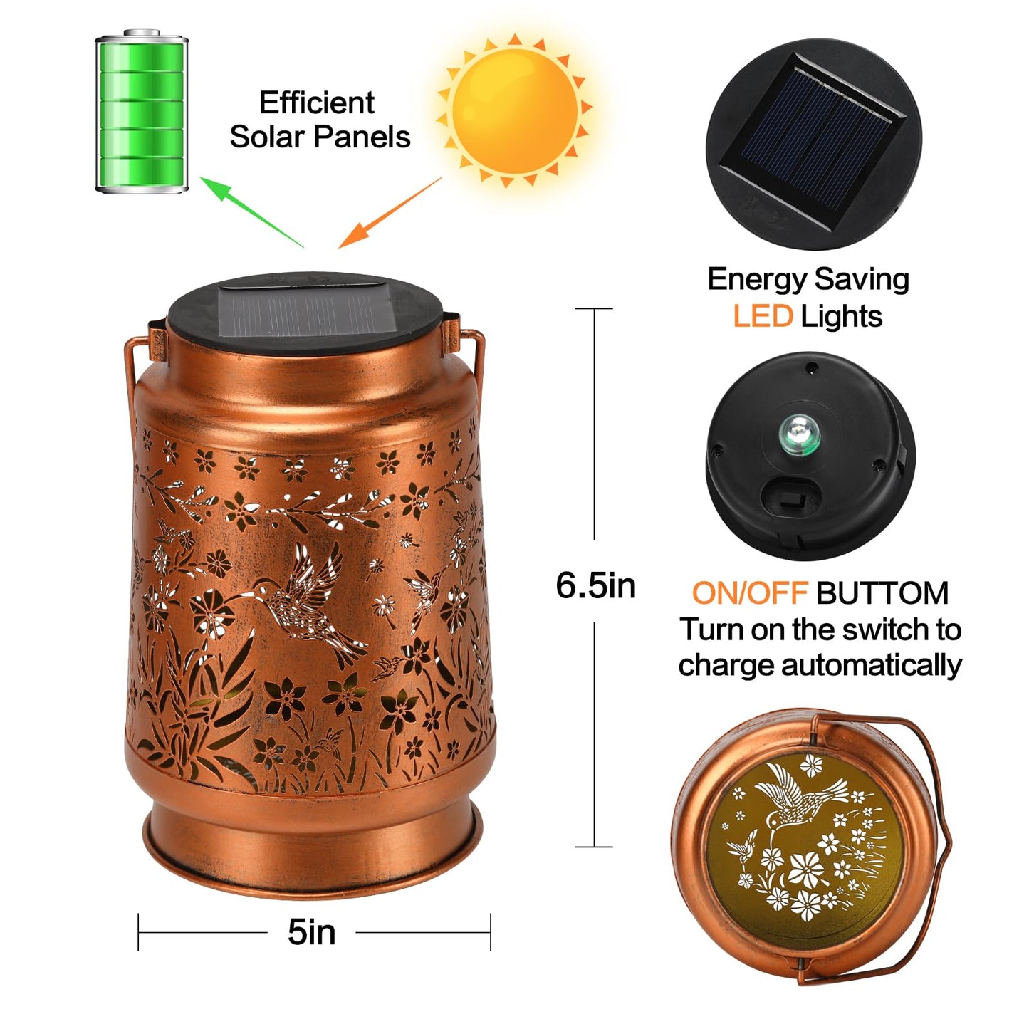 Hummingbird Solar Lanterns Outdoor Waterproof,Garden Decor Metal Hanging Decorative Solar Lights,Mothers Day Gifts,Birthday Gifts for Women Mom Grandma，Gardening Gifts for Yard, Patio, Lawn, Tabletop