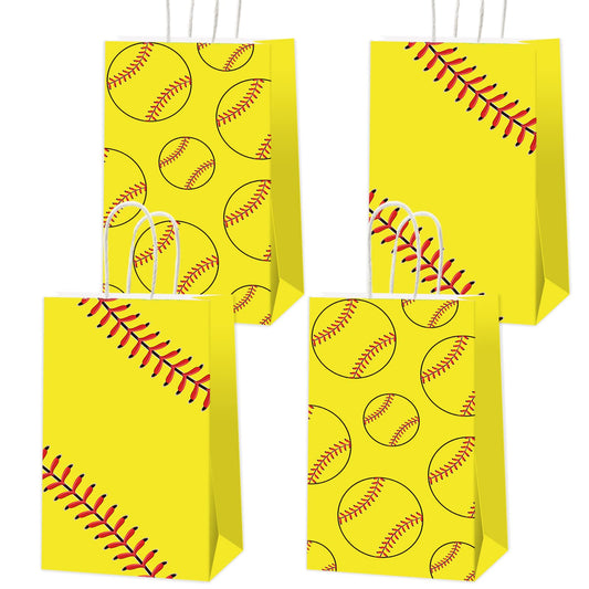 gisgfim 16 Pcs Softball Party Treat Bags Favor Softball Goodie Gift Bags Softballs Snack Treat Bags Kraft for Sport Theme Birthday Party Decorations Supplies