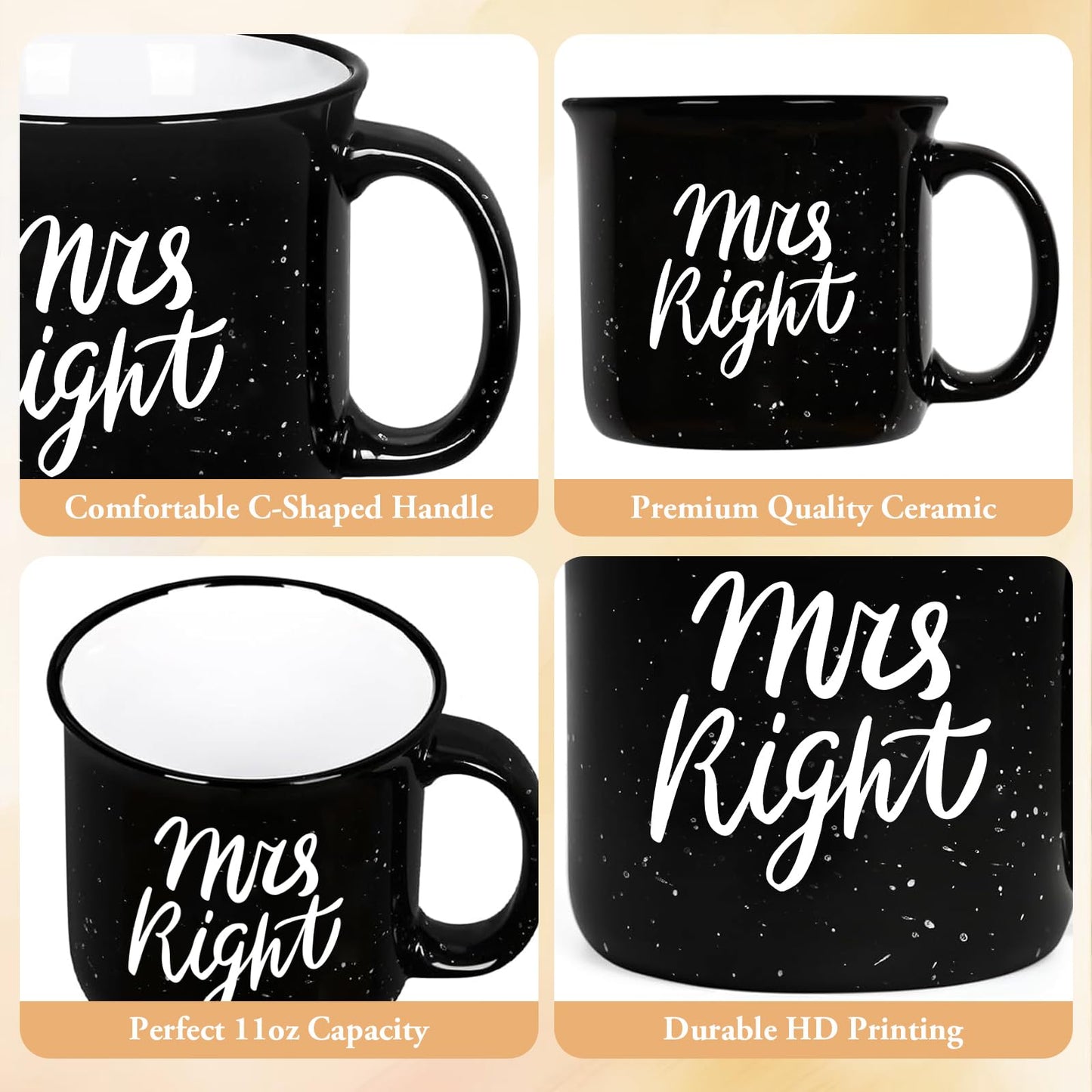 Physkoa Lesbian Wedding Gift – Mrs. Right & Mrs. Always Right Mug Set, Funny Lesbian Gift for Her, 11oz Ceramic Coffee Cups for Lesbian Couple, Engagement or Anniversary