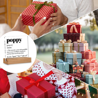 Gifts for Grandpa Poppy, Poppy Definition Gift, Grandfather Gift Ideas, Grandfather Christmas Gifts, Desk Decor Acrylic Sign, 4 x 4 Inches
