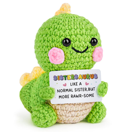 AceThrills Sister Birthday Gifts, Sister Gifts from Sisters Brothers, Soul Sisters Friend Birthday Mothers Day Graduation Long Distance Gift for Women Girls - Crochet Cute Dinosaur Sistersaurus