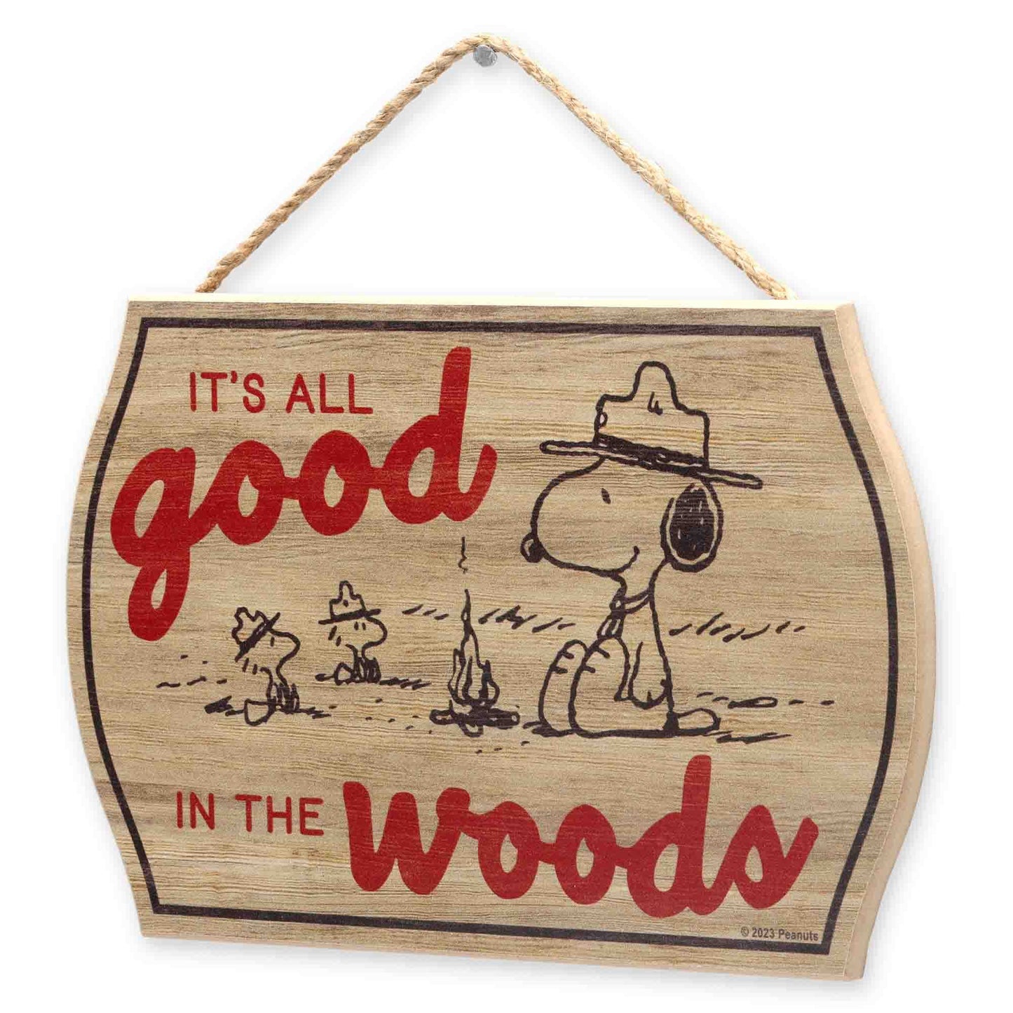 Peanuts Snoopy It's All Good In the Woods Hanging Wood Wall Decor - Fun Snoopy Sign for Cabin, Lake House or Camper