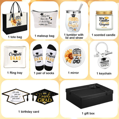 10 Pcs 2026 Graduation Gifts for Women Best College Grad Gifts Basket Master Degree Grad Gift Box Congratulations Gift for Class of 2026 College Masters Graduation(Classic,Black)