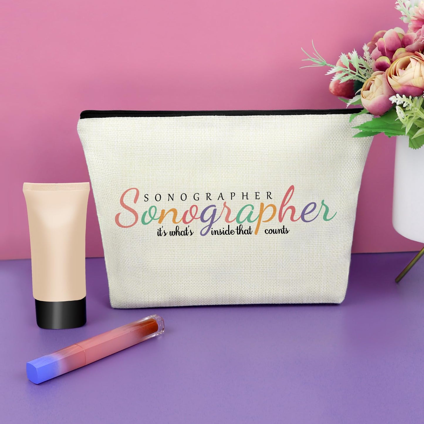 Sazuwu Sonographer Gifts For Women Makeup Bag Gift for Ultrasound Technician Sonography Diagnostic Maternity Doctor Nurse Sonography Radiology Medical Student Graduation Gift Cosmetic Bag
