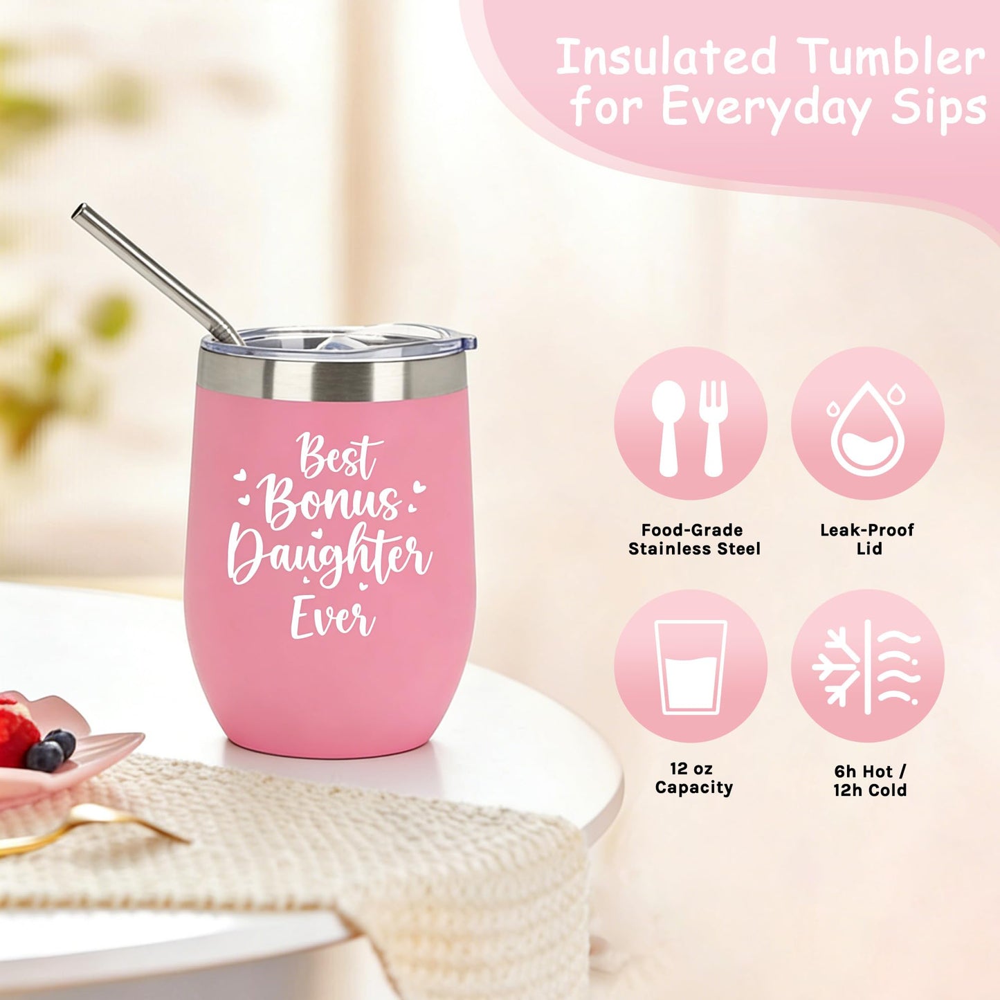 Bonus Daughter Gift Set - Stepdaughter Gift from Stepmom Stepdad, Birthday Gifts for Stepdaughter from Mom Dad, To My Bonus Daughter Mothers Day Gifts