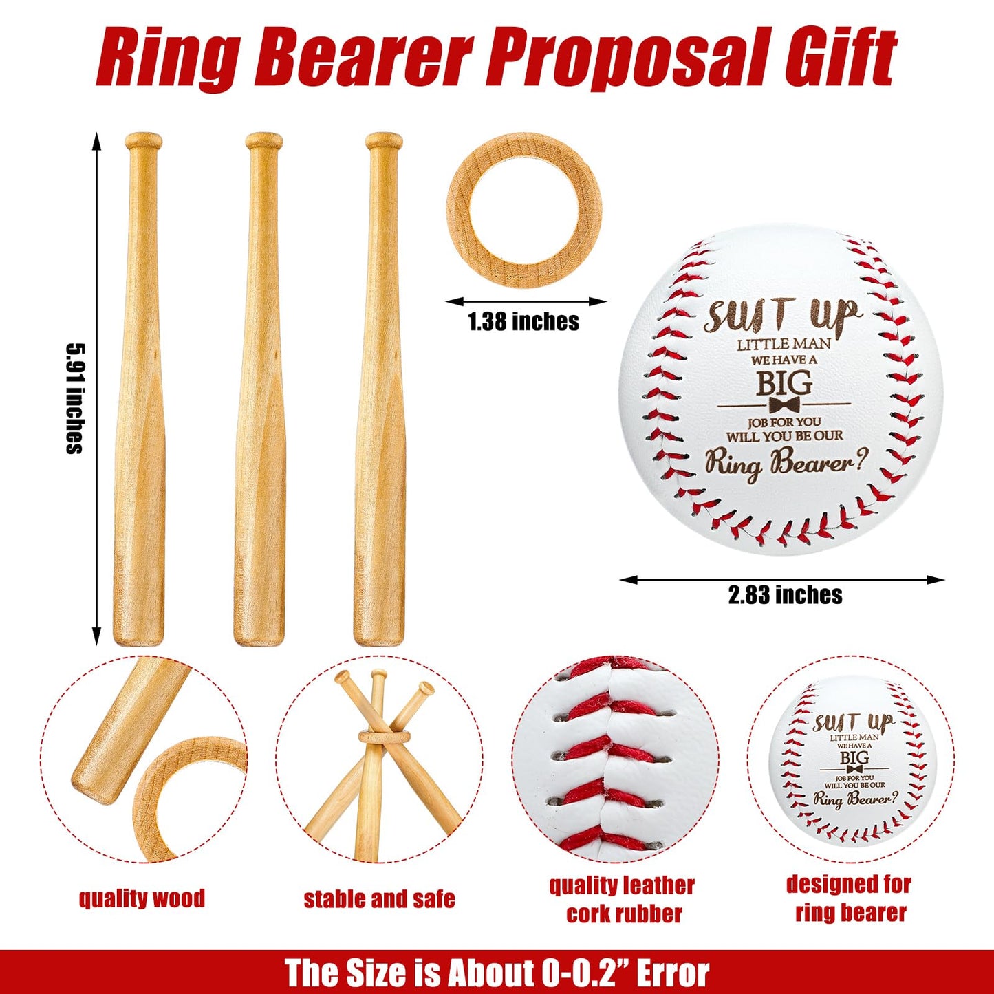 Seenelling Ring Bearer Proposal Gifts Will You Be Our Ring Bearer Baseball Gift with Display Wooden Stand Holder Wedding Request Baseball Present for Wedding Day Party Favor