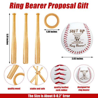 Seenelling Ring Bearer Proposal Gifts Will You Be Our Ring Bearer Baseball Gift with Display Wooden Stand Holder Wedding Request Baseball Present for Wedding Day Party Favor