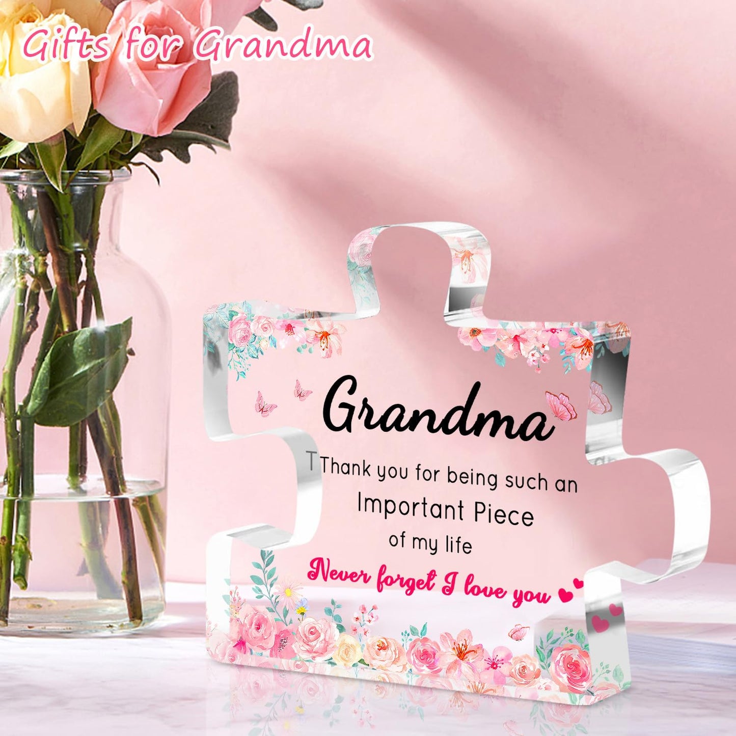 Birthday Gifts for Grandma, Grandma Gifts - Engraved Acrylic Puzzle Plaque, Valentines Christmas Mothers Day Present for Grandmother from Grandkids