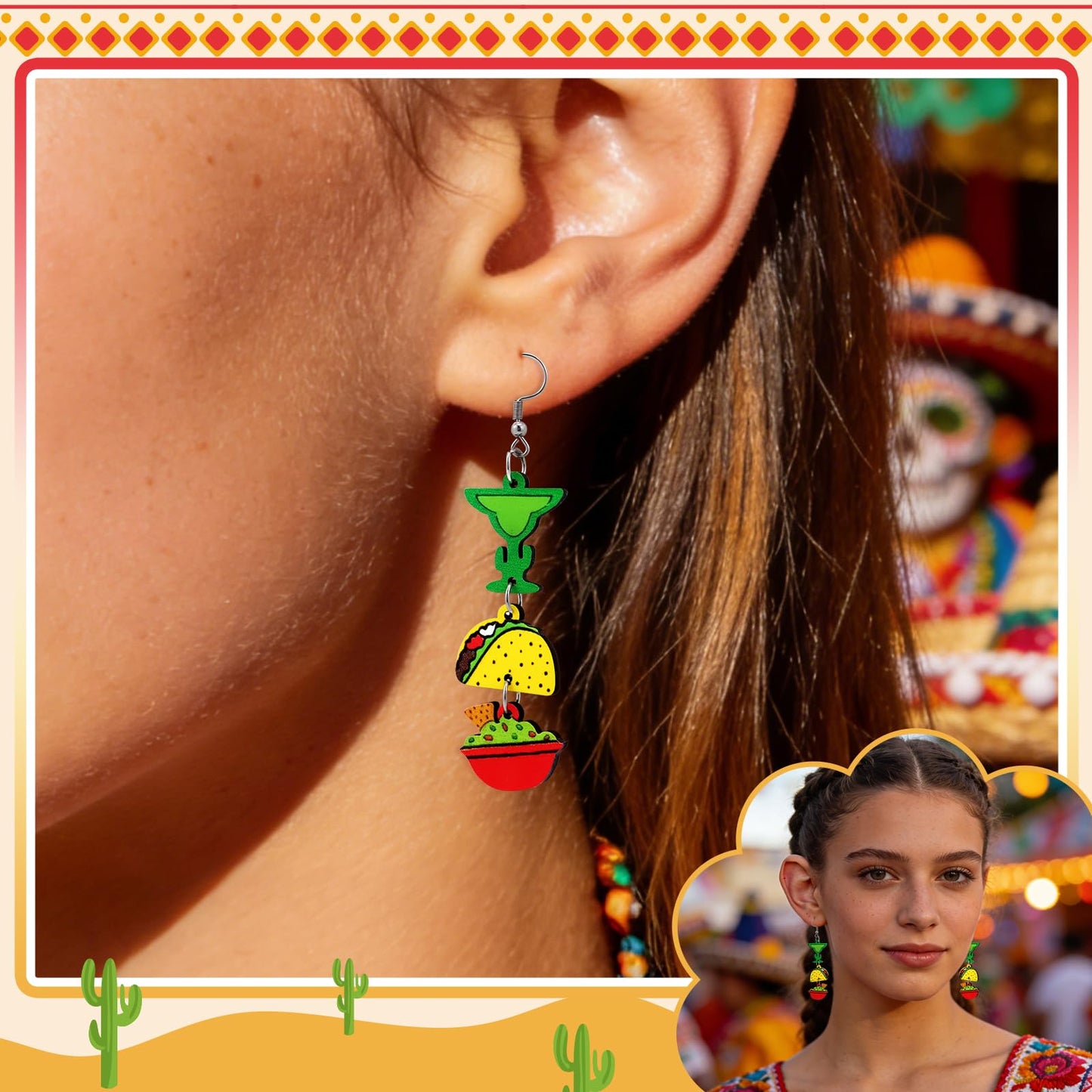 Cinco de Mayo Earrings for Women – Mexican Style Dangle Earrings, Mexican Gifts for Women Grandma, Cinco de Mayo Decorations Accessories