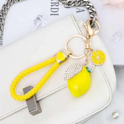 Lemon Bag Charm Gifts for Women Lemon Keychain Fruit Keychain Yellow Crystal Rhinestone Key Chain Fruit Keyring for Purse Bag Backpack Car Jewelry Gift for Girls Friends Family Accessories