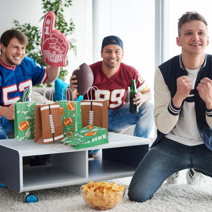 Hianjoo 16 Pcs Football Goodie Bags, Football Party Favor Bag Gift Snack Treat Bag with Handle, Football Themed Paper Candy Bags for Teen and Adult Birthday Party Decorations Supplies
