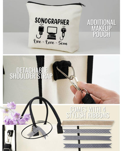 InnoBeta Sonographer Gifts Canvas Tote Bag with Top Zipper Closure and Shoulder Strap for Birthday, Mother's Day, Christmas