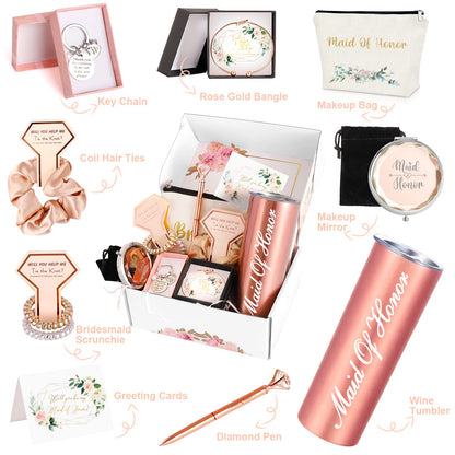 HombaChyco Maid of Honor Gift Box - Will You Be My Maid of Honor Proposal Box for Bridal Party, Wedding or Bachelorette Party, 20oz Wine Tumbler Gift Set