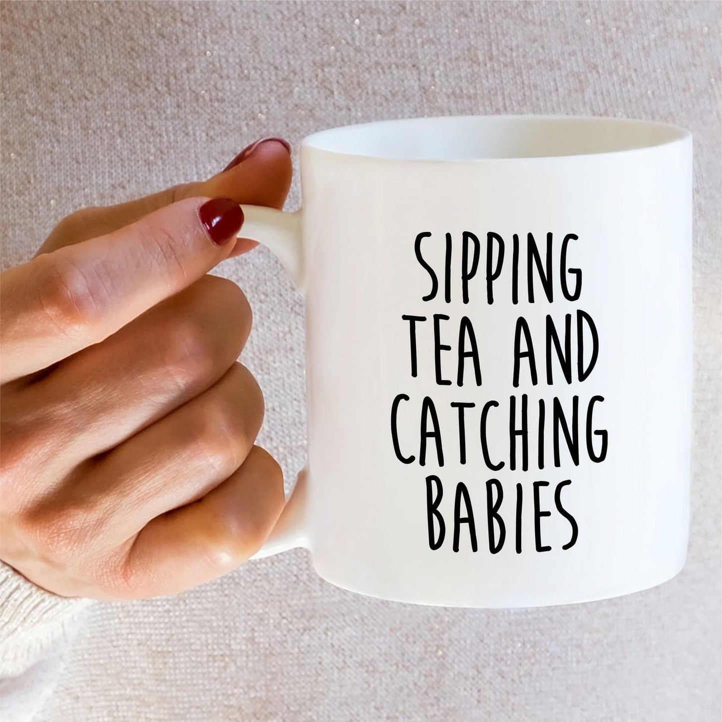 Retreez Funny Midwife Mug - Sipping Tea and Catching Babies Mug - 11 Oz Ceramic Coffee or Tea Cup - Appreciation, Thank-you, Birthday Gift for Midwife, Labor & Delivery Coach, OB Nurse, Coworkers