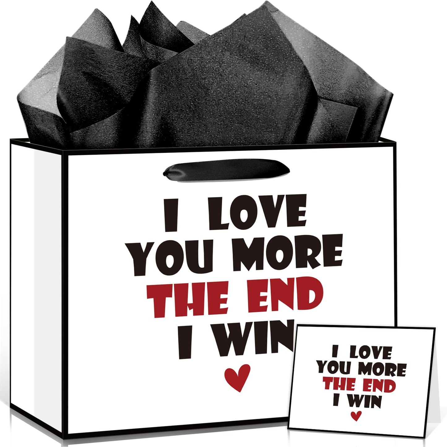 Anniversary Birthday Gift Bag for Him Men Boyfriend Women Funny I Love You More Gift Bags with Wrapping Tissue Paper and Greeting Card Valentines Wedding Bridal Shower Engagement Party Favor Bag