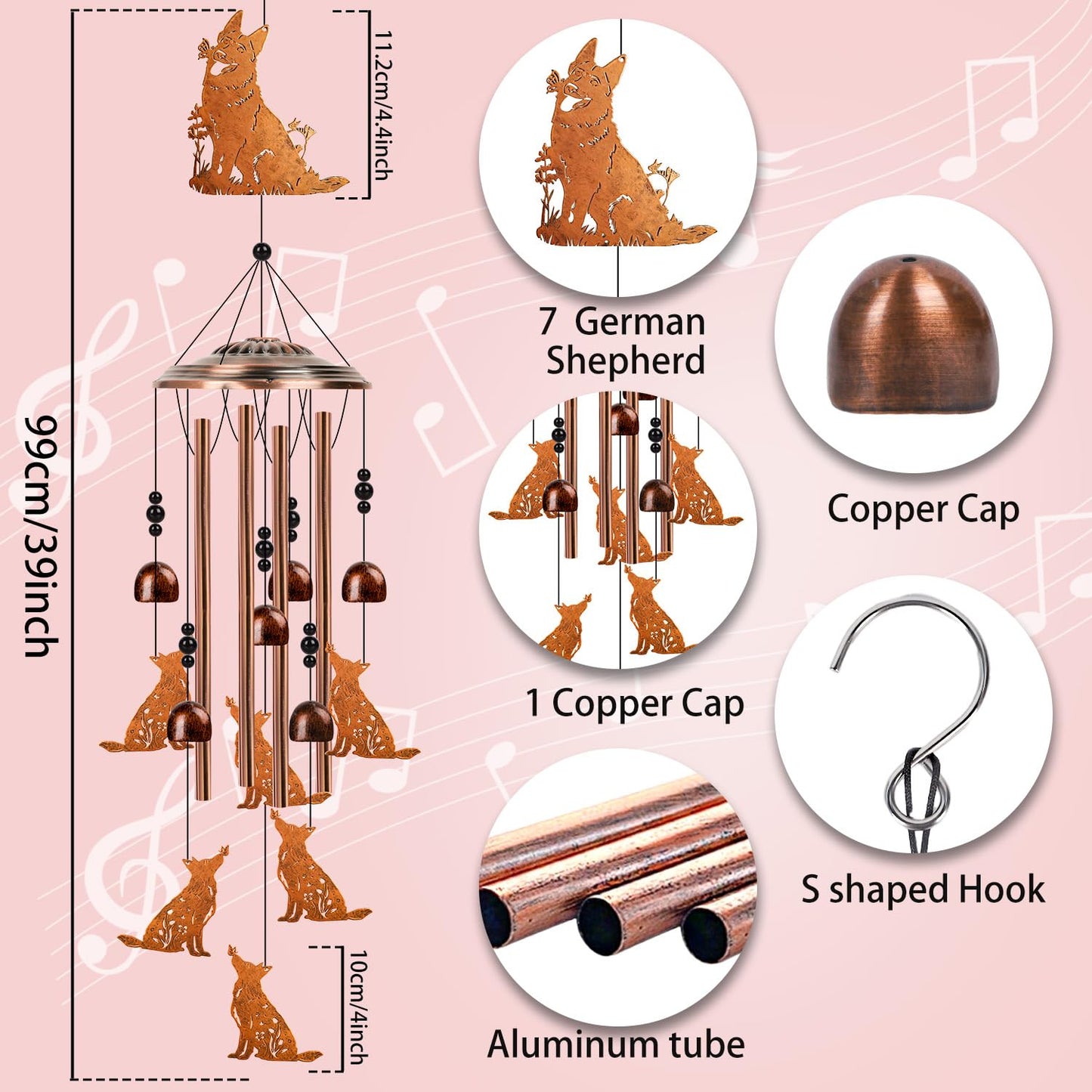 German Shepherd Gifts Wind Chimes - Luvsweets German Shepherd Wind Chimes for Outside, Garden Patio Yard Porch Decor, Dog Lovers Memorial Sympathy Birthday Christmas Mother‘s Day Gifts