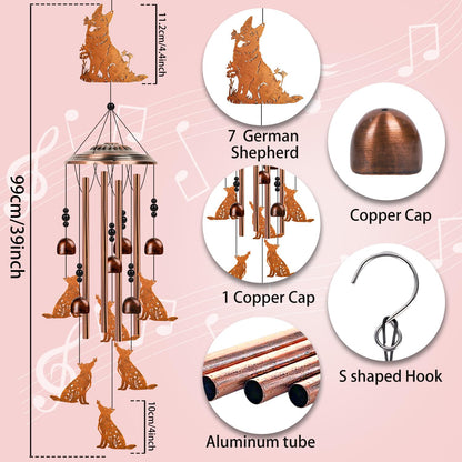 German Shepherd Gifts Wind Chimes - Luvsweets German Shepherd Wind Chimes for Outside, Garden Patio Yard Porch Decor, Dog Lovers Memorial Sympathy Birthday Christmas Mother‘s Day Gifts