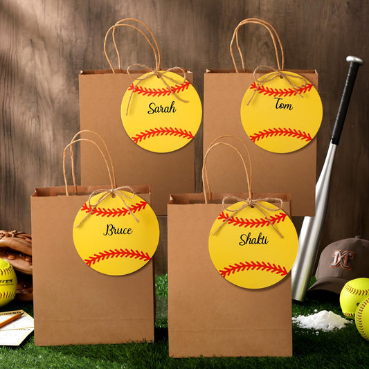 Dansydaisy 12 Sets 10.6 Inch DIY Softball Paper Gift Bag Sets for Team Girls Personalized Softball Party Favor Bags Include Tags Marker Jute Rope Paper Goodie Bundle for Sport Party Supplies