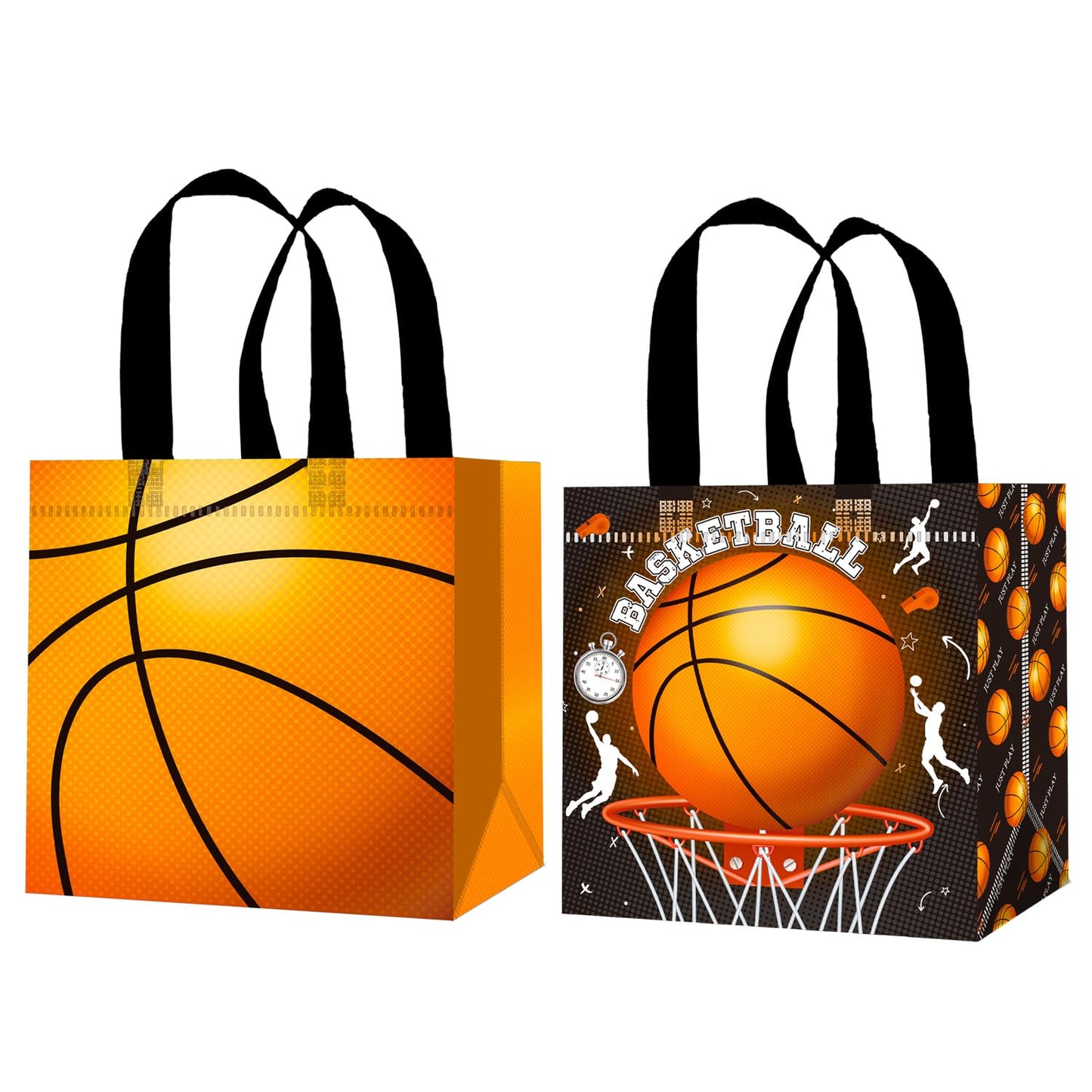 Basketball Party Favors Bags 12PCS Basketball Birthday Party Supplies Basketball Goodie Bag with Handles Sport Sport Ball Non-woven Candy Treat Snack Bags for Birthday Retirement All Star Party Decor