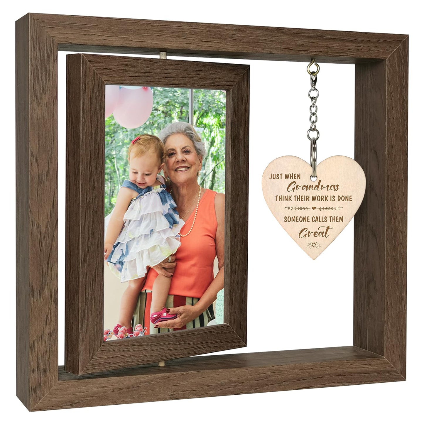 EYITUPC Great Grandma Gifts - Rotating Wooden Great Grandma Picture Frame for Two 4x6 Photos - Glass Cover, Gift Box Included - Just When Grandmas Think Their Work Is Done, Someone Calls Them Great
