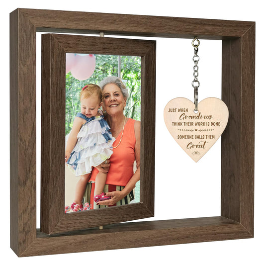 EYITUPC Great Grandma Gifts - Rotating Wooden Great Grandma Picture Frame for Two 4x6 Photos - Glass Cover, Gift Box Included - Just When Grandmas Think Their Work Is Done, Someone Calls Them Great