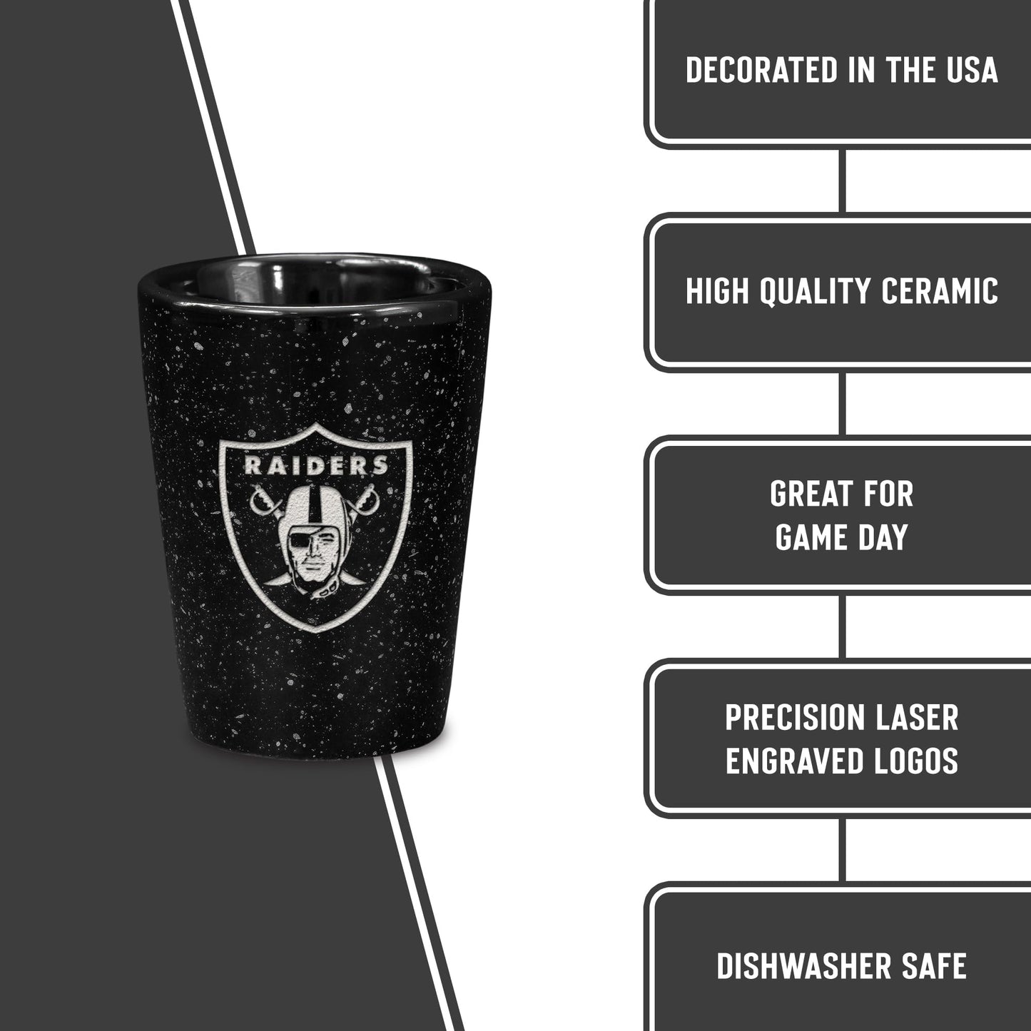 Rico Industries NFL Football Primary OR Wordmark Logo 2oz Ceramic Shot Glass for Fans, Laser Engraved In Team Color Single Shot Glass