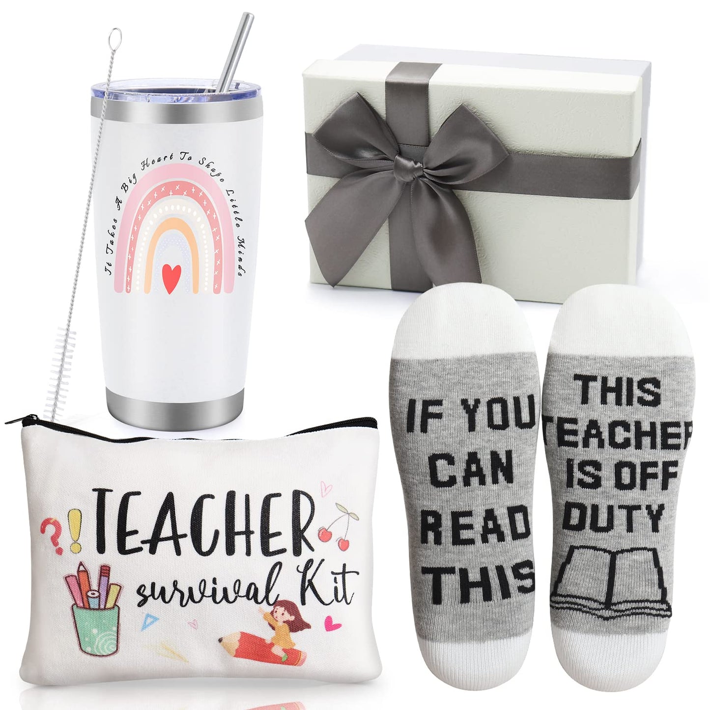 Best Teacher Appreciation Gifts,20 OZ Insulated Tumbler for Women Teacher,Unique Gift Ideas from Students - Funny Socks Thank You Basket Box for New Teachers,Christmas Gifts for Teachers